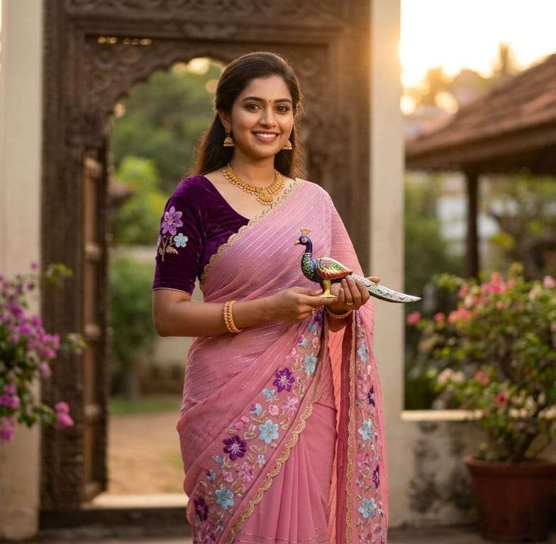 purple colour Pure and Soft Star Georgette Saree With Floral Embroidery Work on saree wholesale in surat